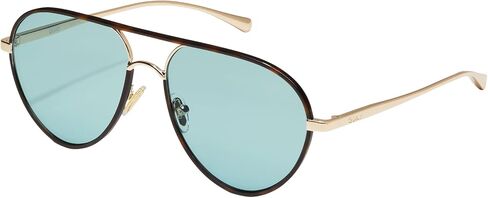 QUAY Sunglasses, Say Less, Amber Tort/Aqua, Large in Kuwait