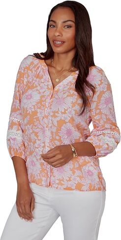 Floral Silky Gauze Peasant Blouse in Kuwait