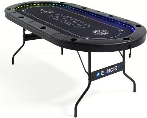 LED Poker Table, 84" 10 Player Foldable Texas Holdem Table w/Inlaid LED Light, 2 USB & 2 Type-c Ports, Portable Blackjac for Texas Card Game w/Cup Holders and Padded Rails (Black) in Kuwait