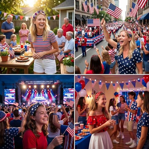 Miskate 4PCS American Flag Headbands for Women Girls Independence Day 4th of July Red White Blue Patriotic USA Bow Knotted Wide Headband Yoga Hair Band Hair Hoops in Kuwait
