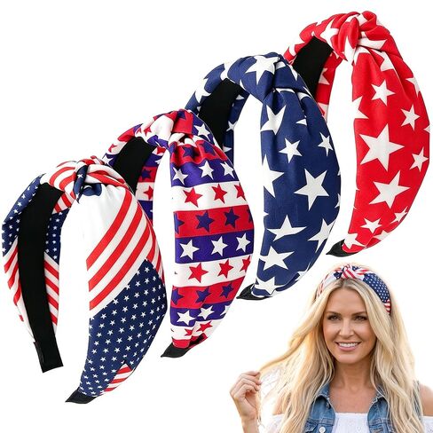 Miskate 4PCS American Flag Headbands for Women Girls Independence Day 4th of July Red White Blue Patriotic USA Bow Knotted Wide Headband Yoga Hair Band Hair Hoops in Saudi Arabia