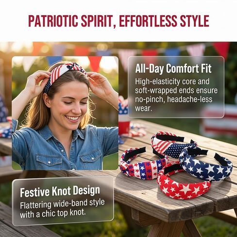 Miskate 4PCS American Flag Headbands for Women Girls Independence Day 4th of July Red White Blue Patriotic USA Bow Knotted Wide Headband Yoga Hair Band Hair Hoops in Saudi Arabia