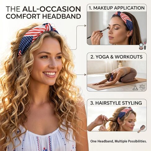 Miskate 4PCS American Flag Headbands for Women Girls Independence Day 4th of July Red White Blue Patriotic USA Bow Knotted Wide Headband Yoga Hair Band Hair Hoops in Saudi Arabia