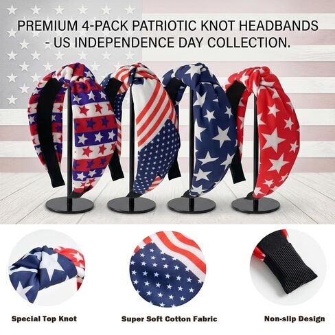 Miskate 4PCS American Flag Headbands for Women Girls Independence Day 4th of July Red White Blue Patriotic USA Bow Knotted Wide Headband Yoga Hair Band Hair Hoops in Saudi Arabia