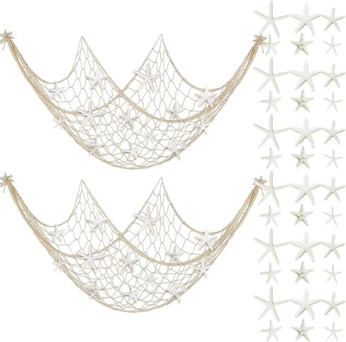 38 Pcs Starfish Fish Net Decorations 79 x 39 Inch Nature Fishing Fishnet Wall Decoration Beach Starfish Crafts for Coastal Bedroom Under The Sea Beach Party in Saudi Arabia