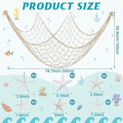 38 Pcs Starfish Fish Net Decorations 79 x 39 Inch Nature Fishing Fishnet Wall Decoration Beach Starfish Crafts for Coastal Bedroom Under The Sea Beach Party in Saudi Arabia