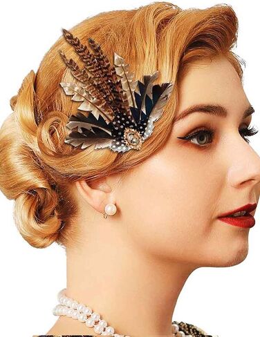Feather Hair Clip 1920s Flapper Headpiece Feather Headdress Cocktail Costume Hair Accessories for Women in Saudi Arabia