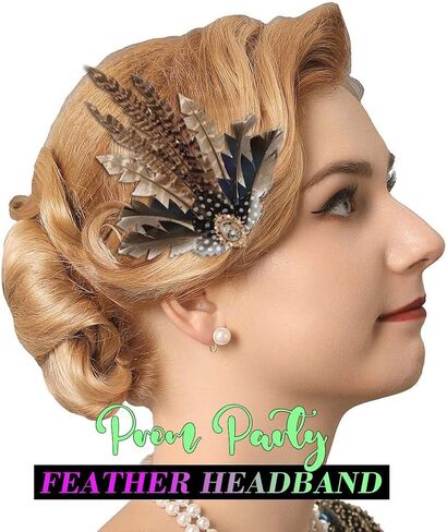 Feather Hair Clip 1920s Flapper Headpiece Feather Headdress Cocktail Costume Hair Accessories for Women in Saudi Arabia