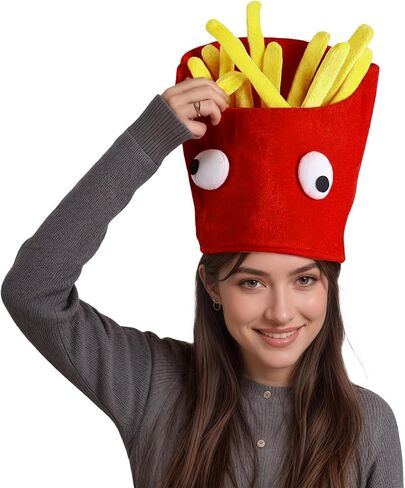PURFUN Funny French Fries Hat Men Women Fun Fast Food Party French Fries Cap Halloween Cosplay Carnival Christmas Party Role Play Costume Headwear Supplies Dress Up Hat Headgear Headpiece in Saudi Arabia