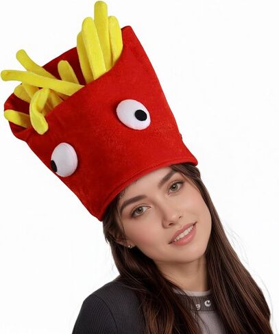 PURFUN Funny French Fries Hat Men Women Fun Fast Food Party French Fries Cap Halloween Cosplay Carnival Christmas Party Role Play Costume Headwear Supplies Dress Up Hat Headgear Headpiece in Saudi Arabia