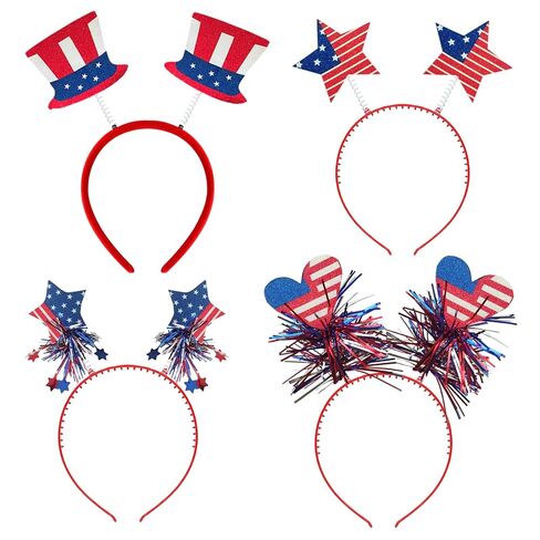 CBLUO 4 Pcs 4th Of July Patriotic Headband Uncle Sam Top Hat American Flag Star Head Boppers Headpiece Women Independence Day Hair Hoops Bands Hairband Striped Festival Cosplay Dress Up Party Supplies in Saudi Arabia
