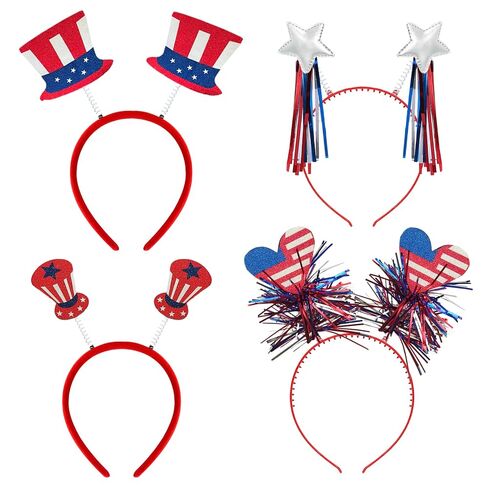 CBLUO 4 Pcs 4th Of July Patriotic Headband Uncle Sam Top Hat American Flag Star Head Boppers Headpiece Women Independence Day Hair Hoops Bands Hairband Striped Festival Cosplay Dress Up Party Supplies in Saudi Arabia