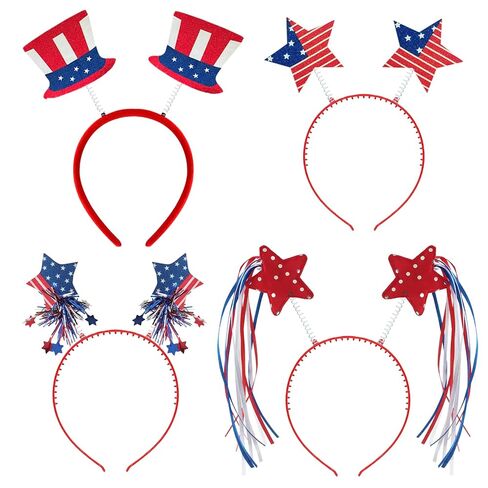 CBLUO 4 Pcs 4th Of July Patriotic Headband Uncle Sam Top Hat American Flag Star Head Boppers Headpiece Women Independence Day Hair Hoops Bands Hairband Striped Festival Cosplay Dress Up Party Supplies in Saudi Arabia