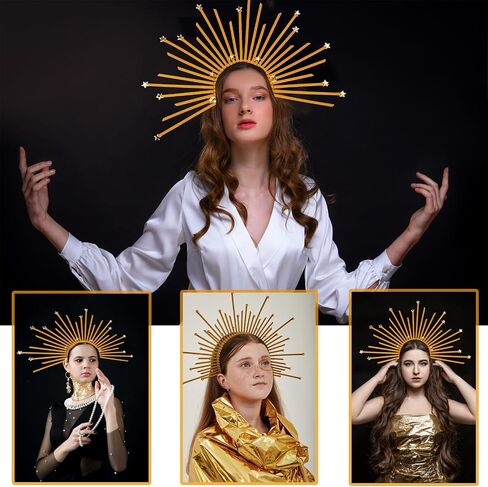 عصابة رأس للهالوين ماري هالو سبايك على شكل تاج نجمة الملكة تاج Sunburst Goddess Star Halo Gold خوذة للهالوين Cosplay إكسسوارات الشعر القوطية in Kuwait