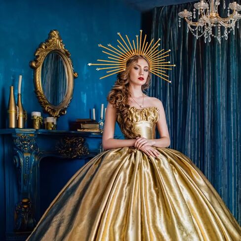عصابة رأس للهالوين ماري هالو سبايك على شكل تاج نجمة الملكة تاج Sunburst Goddess Star Halo Gold خوذة للهالوين Cosplay إكسسوارات الشعر القوطية in Kuwait