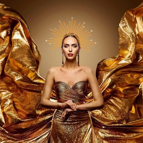 عصابة رأس للهالوين ماري هالو سبايك على شكل تاج نجمة الملكة تاج Sunburst Goddess Star Halo Gold خوذة للهالوين Cosplay إكسسوارات الشعر القوطية in Kuwait