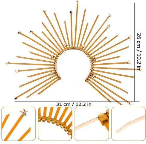 عصابة رأس للهالوين ماري هالو سبايك على شكل تاج نجمة الملكة تاج Sunburst Goddess Star Halo Gold خوذة للهالوين Cosplay إكسسوارات الشعر القوطية in Kuwait