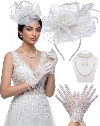 Fascinators Hat for Women Tea Party Fascinator Headband with Gloves Tea Party Accessories for Ladies in Saudi Arabia