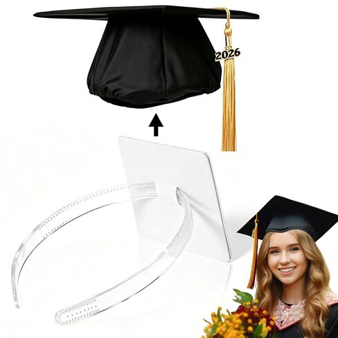 ZEYER Graduation Cap Headband for Curly & Straight Hair, Firm Non-Slip Anti-Fall Hair Band, Clear Grad Hat Accessories, Graduation Gift Essentials for Women, Students and Graduates (Square Clear 1pc) in Saudi Arabia