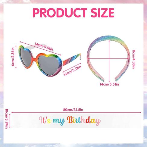 Rainbow Birthday Party Decorations Headband and It's my Birthday Sash with Sunglasses Colorful Birthday Decorations Pastel Rainbow Party Decorations for Women Girls in Saudi Arabia