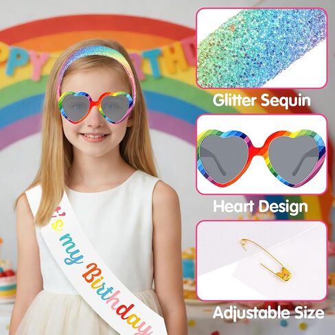 Rainbow Birthday Party Decorations Headband and It's my Birthday Sash with Sunglasses Colorful Birthday Decorations Pastel Rainbow Party Decorations for Women Girls in Saudi Arabia