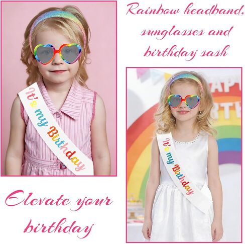 Rainbow Birthday Party Decorations Headband and It's my Birthday Sash with Sunglasses Colorful Birthday Decorations Pastel Rainbow Party Decorations for Women Girls in Saudi Arabia