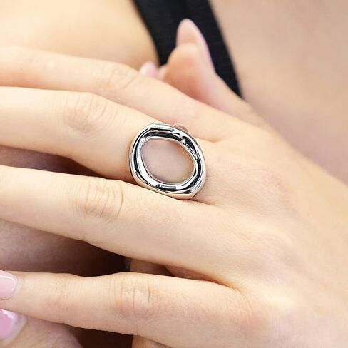 Kokoma Small Hollow Oval Chunky Statement Ring for Women, Fashion Thick Dome Stacking Ring Stainless Steel Finger Band Rings Comfort Fit Minimalist Jewelry in Kuwait