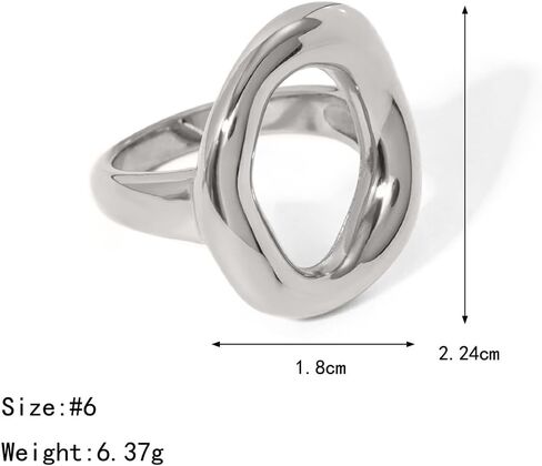 Kokoma Small Hollow Oval Chunky Statement Ring for Women, Fashion Thick Dome Stacking Ring Stainless Steel Finger Band Rings Comfort Fit Minimalist Jewelry in Kuwait