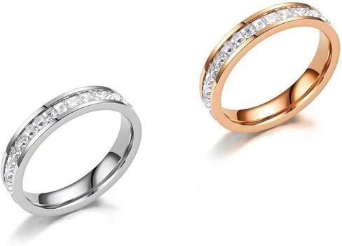 Nyx&lvy Ladies' stainless steel gold silver ring stackable semi eternal ring, ladies' groove set with cubic zirconia CZ - cushion type, emerald green, princess cut Christmas gift in Saudi Arabia