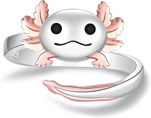 925 Sterling Silver Axolotl Ring for Women - Cute Animal Ring Mexican Axolotl Jewelry for Daughter Granddaughter Birthday Jewelry Gifts in Saudi Arabia