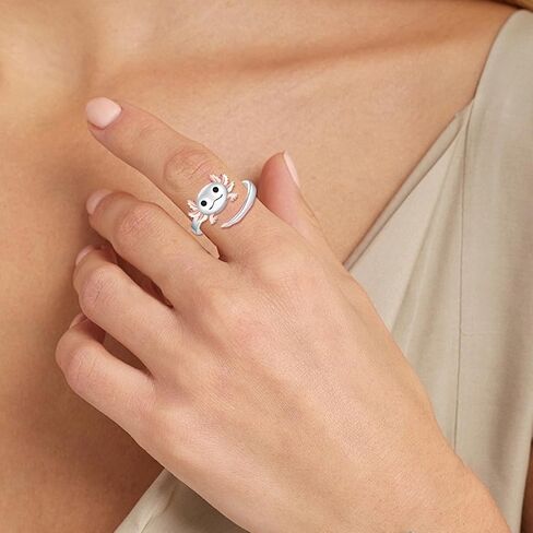 925 Sterling Silver Axolotl Ring for Women - Cute Animal Ring Mexican Axolotl Jewelry for Daughter Granddaughter Birthday Jewelry Gifts in Saudi Arabia