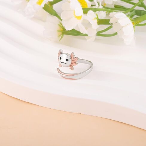 925 Sterling Silver Axolotl Ring for Women - Cute Animal Ring Mexican Axolotl Jewelry for Daughter Granddaughter Birthday Jewelry Gifts in Saudi Arabia