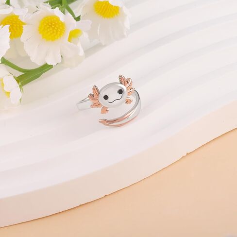 925 Sterling Silver Axolotl Ring for Women - Cute Animal Ring Mexican Axolotl Jewelry for Daughter Granddaughter Birthday Jewelry Gifts in Saudi Arabia
