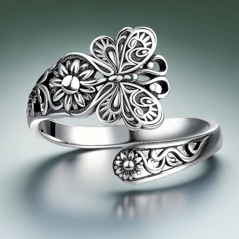 Retro Style Butterfly Flower Pattern Open Adjustable Ring for Women in Kuwait