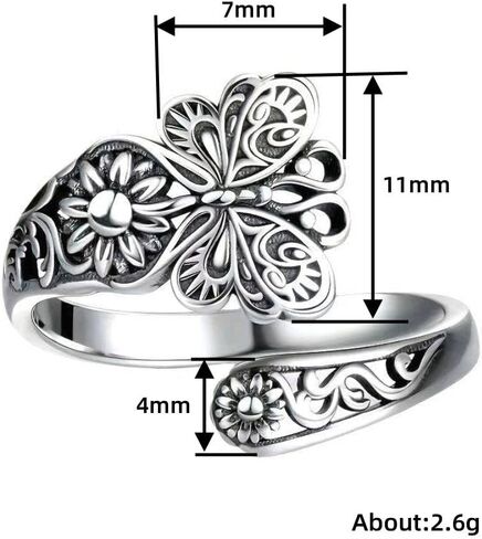 Retro Style Butterfly Flower Pattern Open Adjustable Ring for Women in Kuwait