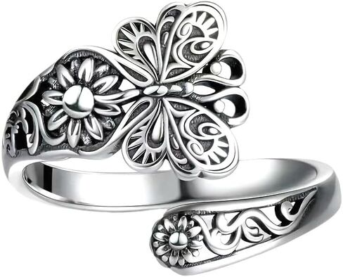 Retro Style Butterfly Flower Pattern Open Adjustable Ring for Women in Kuwait