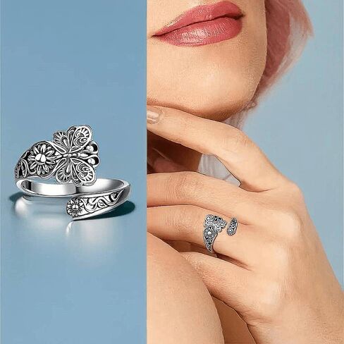 Retro Style Butterfly Flower Pattern Open Adjustable Ring for Women in Kuwait