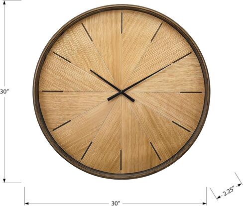 Monarch Specialties I 9022 Clocks, 30" Round, Large Oversized, Wall Clock, Brown, Modern, Contemporary in Kuwait