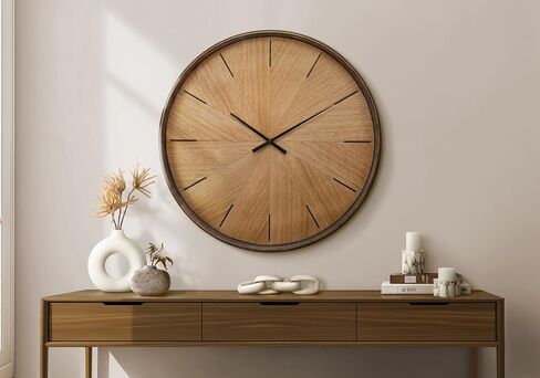 Monarch Specialties I 9022 Clocks, 30" Round, Large Oversized, Wall Clock, Brown, Modern, Contemporary in Kuwait