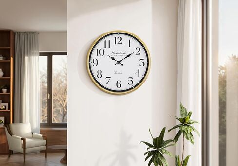 ساعات Monarch Specialities I 9088، مستديرة 16 بوصة، ساعة حائط، إطار ذهبي، انتقالية in Kuwait