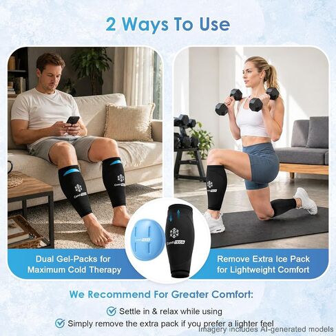 ComfiTECH Shin Splint Relief Ice Pack Wraps with 30-Min Extended Cooling for Injures, Dual-Gel Calf Ice Packs for Leg & Arm, Reusable Gel Cold Pack for Muscle Relaxation, Post-Workout Recovery, L in Saudi Arabia