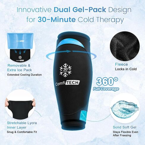 ComfiTECH Shin Splint Relief Ice Pack Wraps with 30-Min Extended Cooling for Injures, Dual-Gel Calf Ice Packs for Leg & Arm, Reusable Gel Cold Pack for Muscle Relaxation, Post-Workout Recovery, L in Saudi Arabia