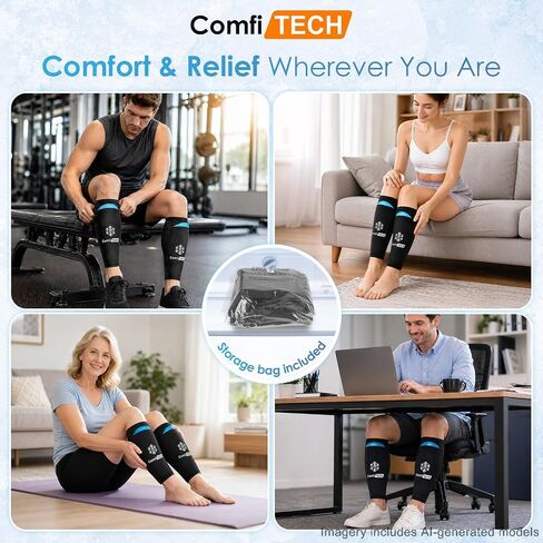 ComfiTECH Shin Splint Relief Ice Pack Wraps with 30-Min Extended Cooling for Injures, Dual-Gel Calf Ice Packs for Leg & Arm, Reusable Gel Cold Pack for Muscle Relaxation, Post-Workout Recovery, L in Saudi Arabia