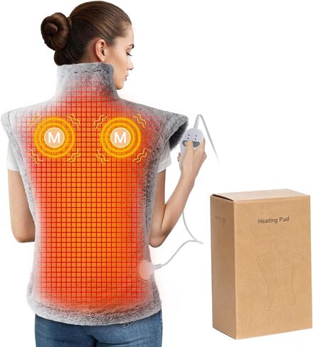 Massaging Heating Pad for Neck and Shoulders and Back, Fathers Day Men Gifts, 24" x 35" Large Electric Heating Pad with 2 Heat Levels, 4 Massage Settings, Auto Shut-Off, 2 Massage Motors,Grey in Saudi Arabia
