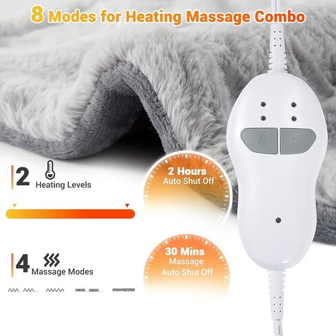 Massaging Heating Pad for Neck and Shoulders and Back, Fathers Day Men Gifts, 24" x 35" Large Electric Heating Pad with 2 Heat Levels, 4 Massage Settings, Auto Shut-Off, 2 Massage Motors,Grey in Saudi Arabia