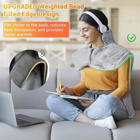 Massaging Heating Pad for Neck and Shoulders and Back, Fathers Day Men Gifts, 24" x 35" Large Electric Heating Pad with 2 Heat Levels, 4 Massage Settings, Auto Shut-Off, 2 Massage Motors,Grey in Saudi Arabia