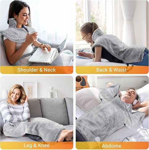 Massaging Heating Pad for Neck and Shoulders and Back, Fathers Day Men Gifts, 24" x 35" Large Electric Heating Pad with 2 Heat Levels, 4 Massage Settings, Auto Shut-Off, 2 Massage Motors,Grey in Saudi Arabia