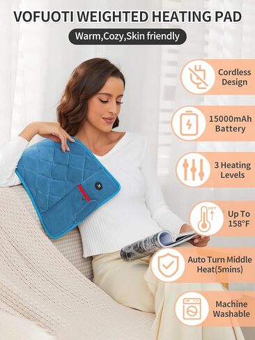 Vofuoti Portable Heating Pad, Cordless Weighted Heating Pads with Battery and 3 Heat Settings, Electric Heated Pad for for Back, Abdomen, Neck & Shoulder, Women Men, 12" x 24" in Saudi Arabia