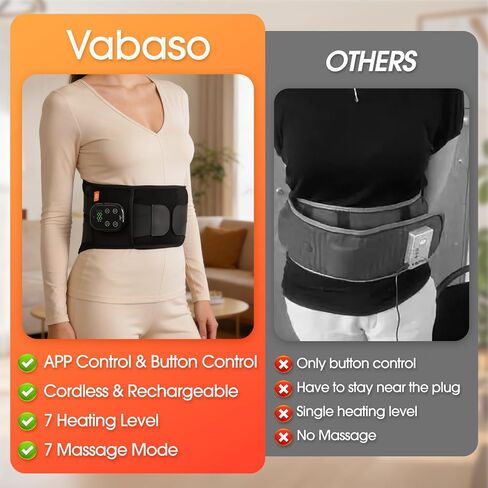 Cordless Heating Pad for Back with Massager, APP Control Portable Lower Back Massage Rechargeable with 7 Heat 7 Vibration, Heat Pad for Back Pain Relief, Gifts for Women Men Mom Dad in Saudi Arabia