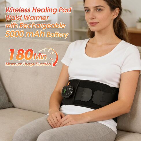 Cordless Heating Pad for Back with Massager, APP Control Portable Lower Back Massage Rechargeable with 7 Heat 7 Vibration, Heat Pad for Back Pain Relief, Gifts for Women Men Mom Dad in Saudi Arabia